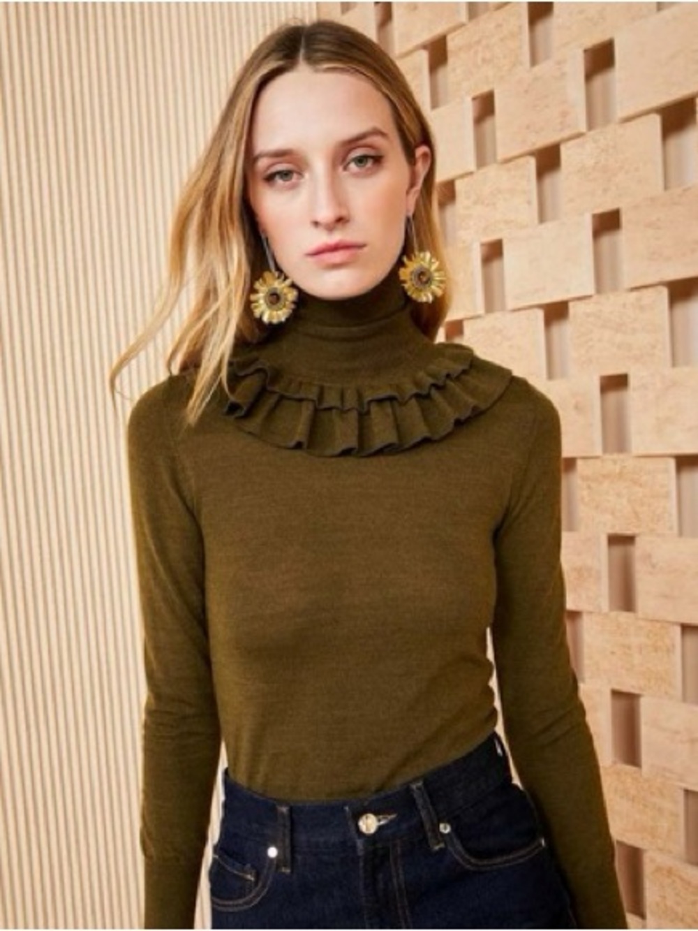 Ulla Johnson Layered Frill Wool/ Silk Turtleneck Sweater in Willow size S